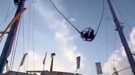 لحظه دلهره‌آور پاره شدن تسمه وسیله بازی/ ویدئو